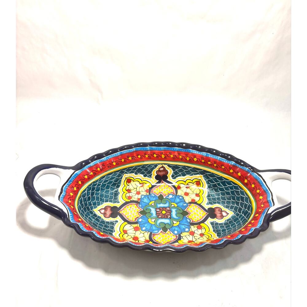 Talavera Mexican Pottery Handpainted signed Artisan Oval Serving Side Dish Bowl